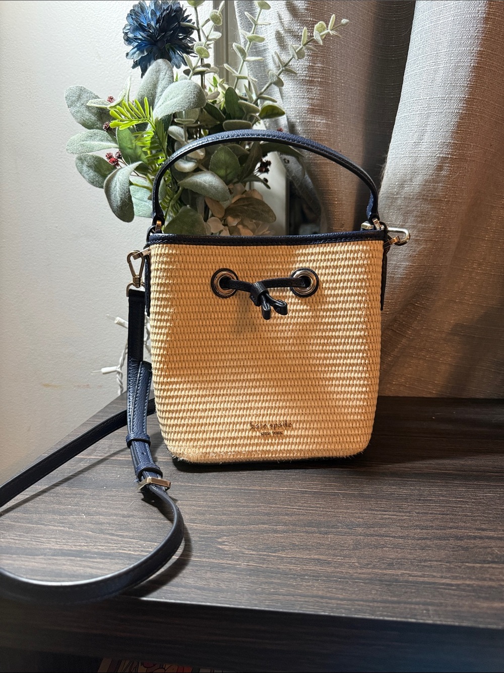 Kate Spade New York Eva Straw Small Bucket Bag